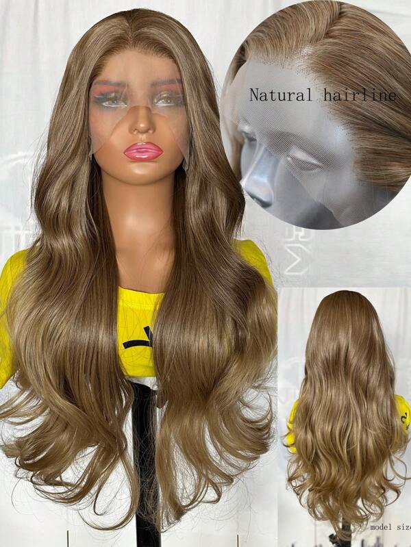 Peruca sintética frontal de renda com ombré loiro, 13x4, com linha de cabelo natural, sem cola, ondas longas, 100% fibra resistente ao calor, ótima para uso diário e festas