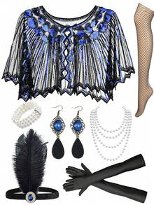 D EXCEED 7PCS Roaring 20s Vintage Accessory Set For Women: Art Deco Headband + Flapper Pearl Necklace + Fishnet Stockings – Great Gatsby Party, Wedding & Prom Essentials – Elegant 1920s Gift For Friends & Mothers