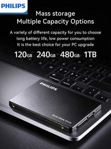 PHILIPS PHILIPS Unidad de estado sólido de alta capacidad y alto rendimiento. Despídete de la lentitud y disfruta de una experiencia ultrarrápida. Es simple y conveniente de enchufar y usar, perfectamente adaptado a varios dispositivos electrónicos, y proporciona una solución de almacenamiento confiable y eficiente para tu vida digital.