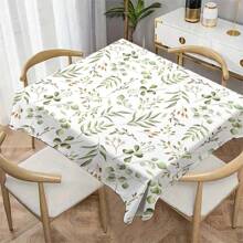 1pc Green Leaf Print Geometric Pattern Tablecloth, Modern Polyester Rectangular & Round Waterproof Tablecloth, Digital Printing Suitable For Living Room, Outdoor Dining, Small Round Table