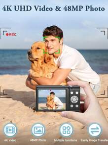 4K Ultra HD Compact Digital Camera - 48MP, Auto Focus, 16X Zoom, Anti-Shake, 2.8" IPS Screen, Rechargeable Battery, Camera For Photography, Suitable For Teenagers And Beginners, Includes 32G TF Card, Photo/Video Capture, Webcam Function, Great Gift For Thanksgiving, Christmas And New Year