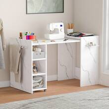 Advwin Folding Wall-Mount Manicure Table Nail Desk With Storage Shelves & Fabric Drawer, Multipurpose Compact Corner Side Table For Small Space - White - View 4