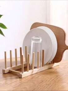 1 pieza Estante de almacenamiento de utensilios de madera, escurridor, estante para platos
