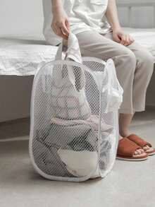 1pc Laundry Basket Large Mesh Storage Basket Dirty Laundry Storage Basket Household Laundry Basket Foldable Laundry Basket Bucket - Multicolor - View 15