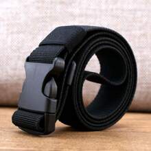 KUDYP Thick & Long Plus Size Casual Solid Color Nylon Webbing Belt, Elastic Waistband For Pants, Wide 3.8cm, Suitable For Spring, Summer, Autumn & Winter, Strong High Elasticity, Plastic Buckle, Non-Metallic, Can Pass Security Check, Tool Hanging