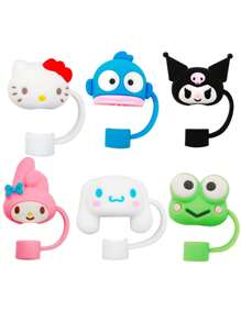 Sanrio 1 pezzo Coperchi per cannucce in PVC di Hello Kitty e Kuromi di Sanrio - Dispenser di cannucce da bere riutilizzabili con motivi cartoni animati e coperchi per bicchieri