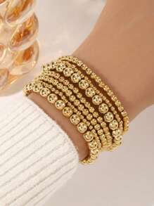 Set de 7 pulseras elásticas con cuentas de estilo de moda, hechas a mano con cuentas metálicas para mujeres