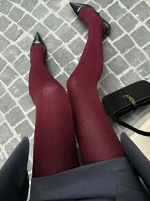 1 par de medias de terciopelo rojo burdeos con estilo retro, mallas ajustadas para uso externo, adelgazantes, versátiles, pantimedia de uso diario
