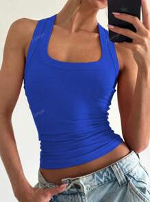 Floreya Women's Square Collar Camisole Tank Top, Casual Slim Fit Cropped Sleeveless Vest, Versatile Layering Or Standalone Wear, Minimalistic French Style, Suitable For All Seasons