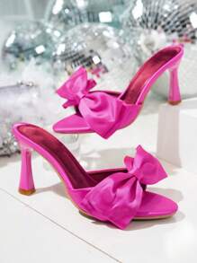 Schleifendekor Riemen Absatz Sandalen für Frauen, modische feine Stiletto-Absätze französischer Stil offene Zehenzierbesen geeignet für Dates, Urlaub, Partys, Einkaufen, Zuhause, Lässig, tägliche Ausflüge, elegantes Schleifen Design