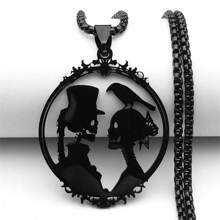 Gothic Braut und Bräutigam Edelstahl Schädel Krähen Anhänger Halskette für Frauen Männer Schwarzer Fotokarten Rahmen Paar Schmuck Party Geschenk