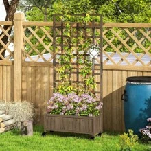 Wooden Trellis Planter, Raised Beds For Garden With Wheels And Drainage Holes, Privacy Screen Planter Box To Grow Vegetables, Herbs And Flowers For Garden, Patio, Deck, Natural