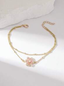 1 peça pingente minimalista brilhante de zircônia cúbica colorida com 6 pétalas de flor e pulseira de corrente multicamadas para mulheres e meninas