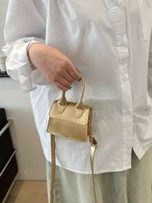 Mini Fashionable Square Bag, Solid Color Adjustable Strap, Crossbody/Handbag, Suitable For Teenage Girls, College Students, Young Professionals, Great For Office, University, Work, Business, Commuting, Outdoor, Travel And Leisure - Gold - View 2