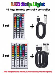 1Pc/2pcs 44 Keys Remote Control And Controller For 5V LED Strip Light / IR Remote /USB Interface Plug And Play (Not With LED Strip Light)
