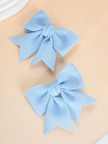 2pcs Girls Blue Bow Hair Clips, Fashionable & Cute For Everyday Use - Blue - View 2