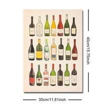 1 pezzo cartellone quadro di arte da muro della cucina con stampa su tela di bottiglie di vino senza cornice, grafica minimalista di diagramma vini per carrello bar, dipinto retrò per appartamento, soggiorno, sala da pranzo, decorazione moderna per la casa