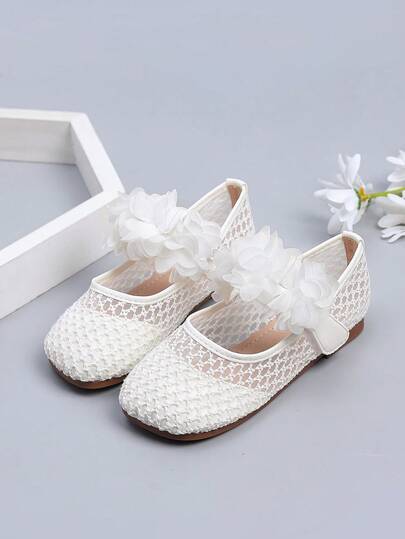 أحذية بنات برؤوس مستديرة مسطحة مزخرفة بالزهور للربيع والصيف