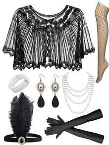 D EXCEED 7PCS Roaring 20s Vintage Accessory Set For Women: Art Deco Headband + Flapper Pearl Necklace + Fishnet Stockings – Great Gatsby Party, Wedding & Prom Essentials – Elegant 1920s Gift For Friends & Mothers