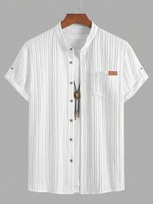 男士休闲时尚衬衫，亲肤柔软，简约独特风格，可调节袖口男士Polo衫 - 白色 - 查看 2