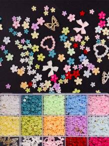 15 Grid 3D Acrylic Flower Y2K Nail Art Decoration, Mixed Size Colored Flowers Gold Steel Beads DIY Cute Sixtieth Nail Charm Kawaii Jewelry Accessories Nail Gemstones Nail Supplies, Jewelry Nail Accessories Nail Art Accessories. Alloy Hollow Butterfly