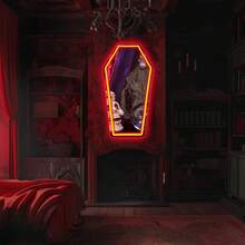 1pc Coffin-Shaped Mirror Neon Light, Size: 42.4cm/16.7in*23cm/9in. Unique Coffin-Shaped Mirror Neon Light Creates A Mysterious Atmosphere, Suitable For Personalized Space Decoration. USB Powered With Dimming Switch, Applicable For Bedroom, Studio And Holiday Party Setup. - A - View 8