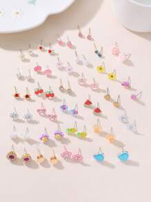 Set di 30 paia di orecchini a perno per ragazze, set di combinazione di orecchini alla moda con design a ciliegie, farfalle, fiori e cuori, minimalisti