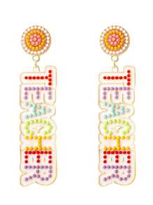 2 pares de aretes de lápiz con borlas y cuentas estilo bohemio, aretes de estilo universitario para maestros, estudiantes, de regreso a clases, regalo de graduación