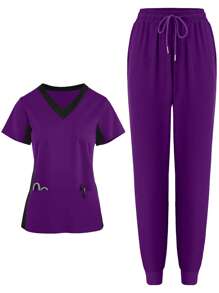(Six-Piece Set) Scrubs Uniform Women's Running Matte Elastic Sports Nurse  Uniform Wash Clothes Work Clothes Breathable Scrub Shirt