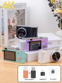 1 Pc LK-003 Dual Front & Rear CCD Vintage Camera, 64.0 Camera System Version, 48MP 4K HD Digital Camera With Card Reader + 8G Memory Card - Camera + Memory Card + Card Reader - View 1