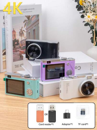 1 Pc LK-003 Dual Front & Rear CCD Vintage Camera, 64.0 Camera System Version, 48MP 4K HD Digital Camera With Card Reader + 8G Memory Card