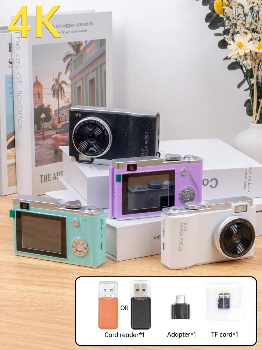 1 Pc LK-003 Dual Front & Rear CCD Vintage Camera, 64.0 Camera System Version, 48MP 4K HD Digital Camera With Card Reader + 8G Memory Card - Camera + Memory Card + Card Reader - View 1