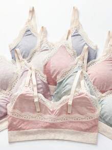 Ensemble de 6 pièces de soutiens-gorge de lingerie sans fil multicolores pour femmes, soutien-gorge de lingerie sans couture pour femmes, sous-vêtements à rassemblement en coton pour femmes, sous-vêtements sexy en dentelle, soutien-gorge de lingerie, Kawaii