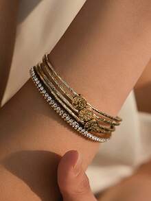 1pc European & American Style Multi-Layer PU Creative Tree Of Life Magnetic Gold Bracelet, Suitable For Office Wear - Gold - View 11