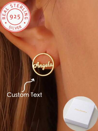 925 Sterling Silver Personalized Name Dangle Earrings - Luxury Style, Christmas Theme For Wedding, Banquet, Customized Birthday Gift, Graduation Gift,Glow & Grace