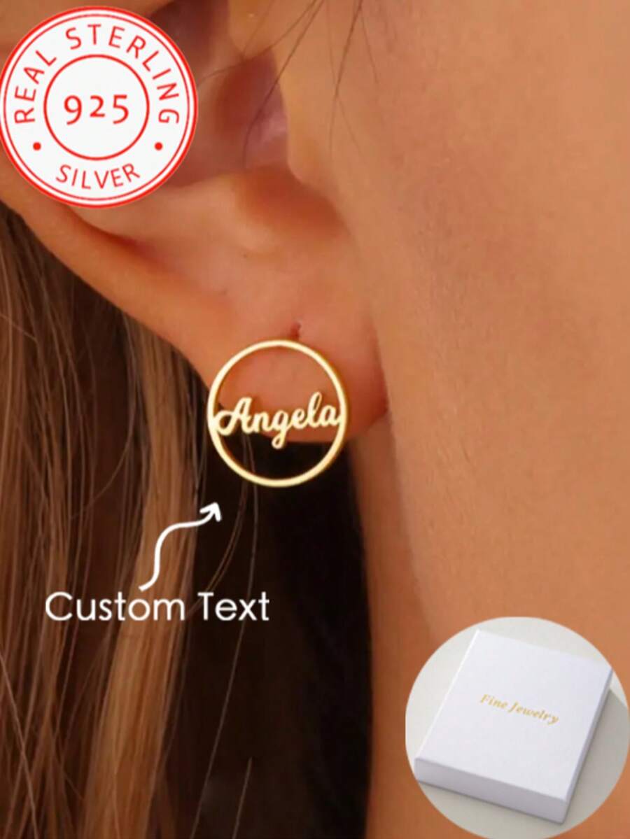 925 Sterling Silver Personalized Name Dangle Earrings - Luxury Style, Christmas Theme For Wedding, Banquet, Customized Birthday Gift, Graduation Gift,Glow & Grace - Yellow Gold - View 1