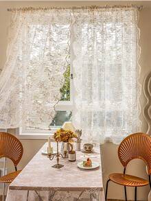 1 件套复古提花薄纱窗帘套装，带杆袋，涤纶网眼蕾丝刺绣装饰面板，适用于卧室、厨房、餐厅 - 可水洗，无衬里，浪漫主题，四季皆宜 - 米色 - 查看 2