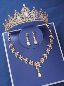 Set de 4 bucăți Colier Coroană Regina Elegantă cu Strasuri, Coifă de mireasă de nuntă Bijuterii baroc pentru evenimente și petreceri