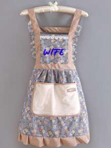 1 pièce Tablier à motif floral Ditsy personnalisé, tablier de cuisine en canevas Ditsy Flower, robe de travail adulte style ferme respirable et mignonne, convient pour l'été, la cuisine, la salle de bain, la maison, fournisseur de ménage