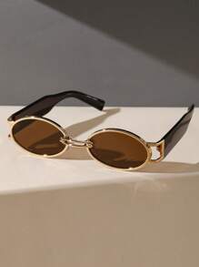 1PC Vintage Classic Metal Oval Women Fashion Glasses For Holiday Gift Summer Beach Party Outdoor Travel Street Snap Accessories For Summer Beach Vacation,Outdoor,Travel