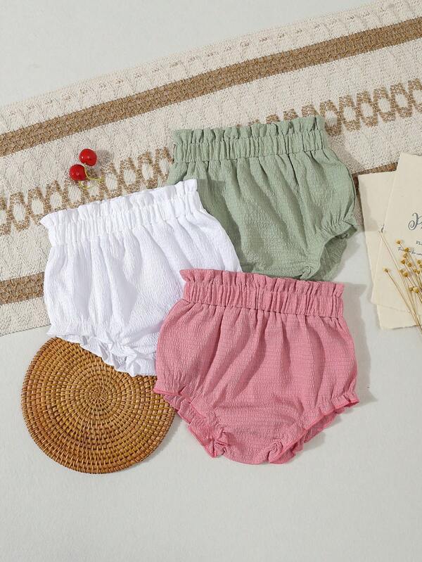Set de 3 shorts/bragas con volantes de cintura con estampado floral para bebés/niñas pequeñas para el verano