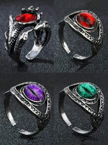 1 Pc Vintage Gothic Men's Punk Colorful Evil Eye Rings For Men Women Fashion Demon Dragon Ring Male Jewelry Accessories Gifts