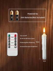 6 piezas de luces de velas sin llama con forma de cono LED, luces intermitentes a pilas con control remoto y temporizador, aptas para fiestas de cumpleaños, hogar, habitación, Halloween, decoración navideña, fiestas de vacaciones, reuniones