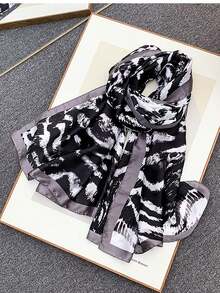 1pc Leopard Print Diamond Pattern Summer Shawl, Chiffon Scarf & Wrap - Multicolor - View 12