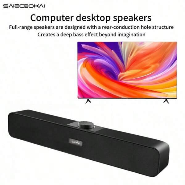 1pc Desktop Long Bar Computer Speakers, Computer Desktop Speakers, TV Speakers, Subwoofer USB Plug And Play 2 Speakers, Suitable For Computer Or Laptop, Phone, TV, Computer, Game Console Home Theater