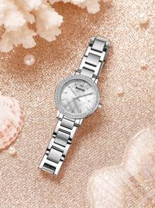 1pc Women Elegant Simple Stainless Steel Quartz Watch, Suitable For Holiday Gift, Women Watch