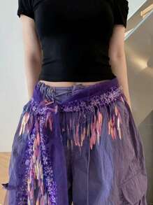 1pc Glitter Hip Scarf, Belly Dance Skirt, Jazz Dance Hip Scarf, Versatile Hiphop Waist Belt