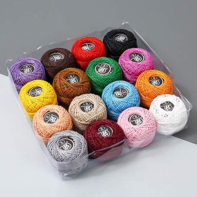 Kit de material para crochet de hilo de encaje No. 8 tejido a mano de 12/16 piezas con pelota de hilo de bordado, gancho para crochet y colores aleatorios.