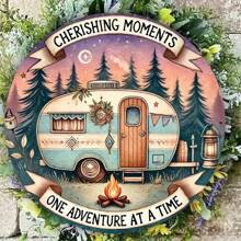 1pc Vintage Style Camping Van Wooden Sign, 8x8 Inch Wooden Wall Hanging Plaque With Cheshire Moment Quote, Multifunctional Home Decor For Camping And Outdoor Enthusiasts