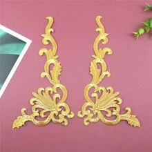 1 Par De Remendos Adesivos De Derretimento Quente Da Flor Do Bordado Da Cor Dourada Para O Vestido De Casamento Floral Applique Remendo Traje Decorar - Ouro - Ver 2